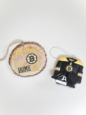 NHL Boston Bruins FOCO Uniform Equipment & Home Game Wood Slice Ornaments
